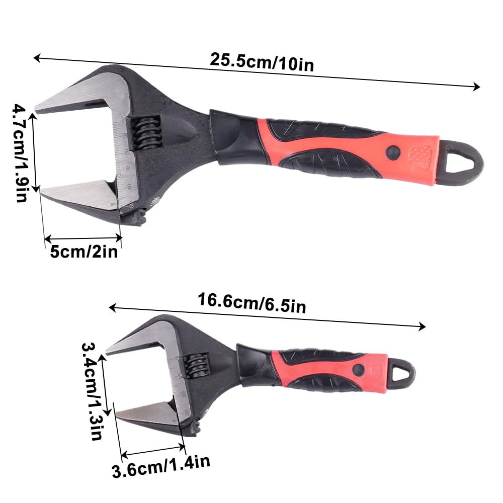 Zestaw 2 kluczy nastawnych (6 cali + 10 cali) Zestaw kluczy nastawnych o ergonomicznej konstrukcji, szerokoszczękowy, ze stali wysokowęglowej, do mechaniki samochodowej, prac hydraulicznych i remon