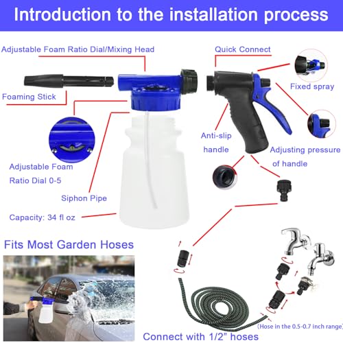 Lianxin QJB-25 37Pcs Car Wash Detailing Kit Foam Gun Sprayer Long Handle Foldable Car Wash Brush Bucket Towels Tire Brush Wash Mitt Sponge Duster Brush Car Wash Kit Is Complete Car Care Tools thumb #1