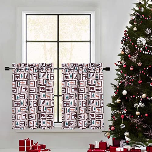 GlowSol Christmas Short Curtains, Animals Pattern Christmas Window Curtains for Kitchen Living Room Bedroom Bathroom 2 Panels Boho Xmas Home Decor Rod Pocket Half Window Cafe Curtains 27.5" W x 30" L