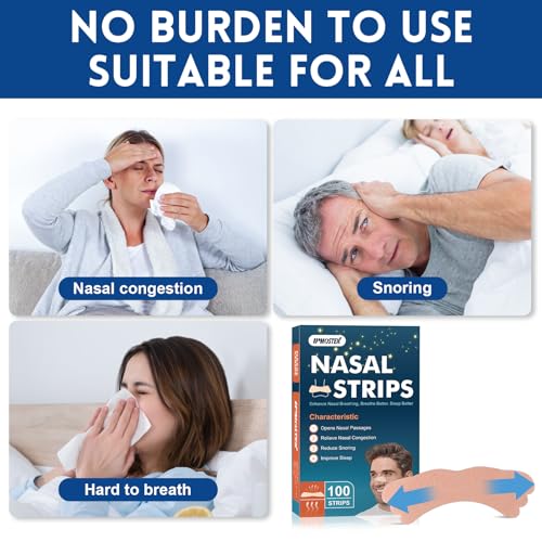100pcs nasal strips for snoring extra strength nose strips breathing nose tape for sports and sleep anti snoring strips help stop snoring and nasal congestion relief