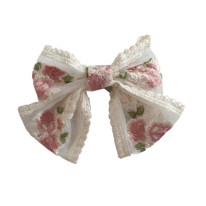 Women 1 Pcs Big Lace Bow Hairpin Embroidered Flower Ribbon Hairpin Jewelry Headband White Hair Accessories (Multicolor)-image-30
