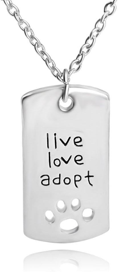 "Live Love Adopt" With Cute Dog Paw Print Pendant Necklace Family Jewelry