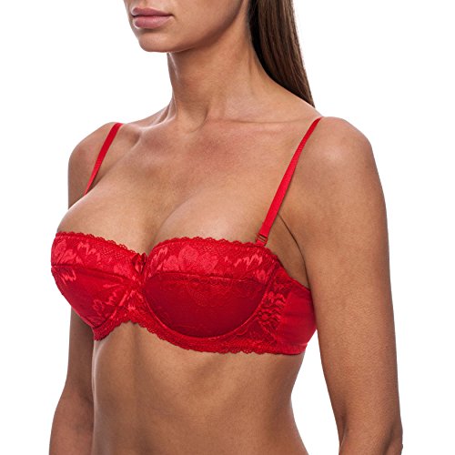 frugue Women's Push-Up & Balconette Underwired Bandeau Sexy Lace Bra(Size: 38D) - Image 2