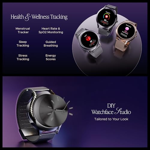 Image of Boat Enigma Gem Women's Luxury Smart Watch w / 1.19 inch (3.02cm) AMOLED Display, Emergency SOS Live Location Sharing, Female Wellness, Watch Face Studio, BT Calling, Watch for Woman (Metallic Black)