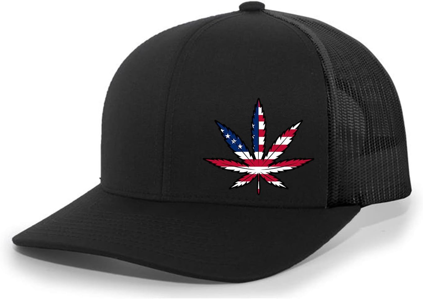 Pot Leaf American Flag Filled Marijuana Cannabis Men's Mesh Back Trucker Hat Baseball Cap