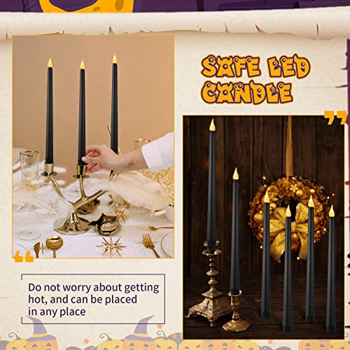 Image of 12 Pcs LED Taper Candles Dripless Unscented Flameless Battery Dinner Candles for Halloween, Weddings, Church, Hanukkah, Christmas, Autumn, New Year Celebration (Black)