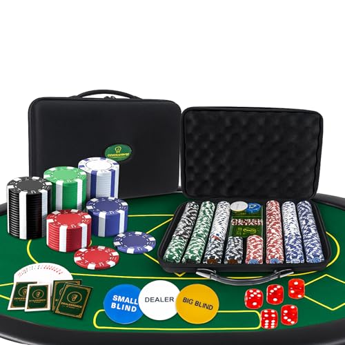 Image of WISHKEY Poker Chips Set 500 PCS with 5 Dice, 2 Decks of Playing Cards, 3 Dealer Buttons & Premium Carry Case Casino Style Poker Game Set for Home Party, Family & Friends 14+ Years