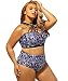 Lalagen Women's Plus Size Strappy High Waist Bikini Two Piece Swimsuit Tankini Print XXL