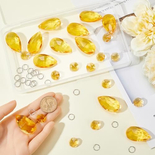 SOFPLATE 1 Box 12 Pack 38mm Yellow Crystal Chandelier Prisms Glass Suncatcher Prism Teardrop Crystal Chandelier Pendants Octagon Links Jump Rings for Christmas Wedding Party Decor Chandeliers Hanging - Image 3