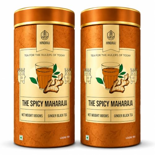 Image of Hindraj The Spicy Maharaja Ginger Masala Tea Loose Leaves 360 g (2 180 g) Bold Ginger Chai Blend, Organic & Natural Cough Relief, Refreshing & Energizing Flavor