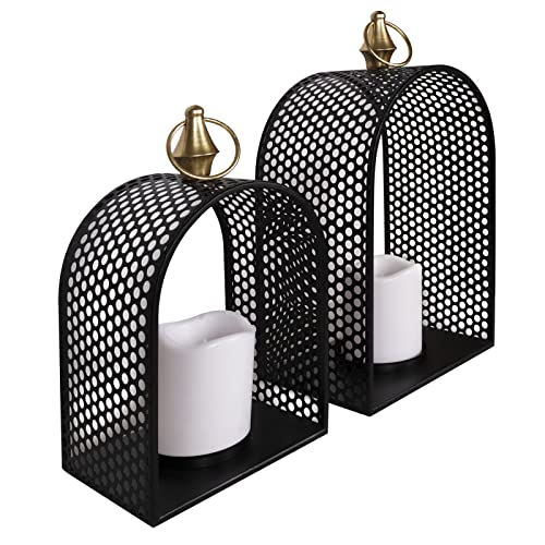 2 Pack Decorative Lantern, 13.2 & 16.7 Inch Tall Metal Candle Lantern, Black Modern Hanging Candle Holders For Porch Home Decorations, For Housewarming (Candles Not Included) #TOP1