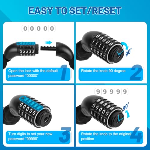Image of APECYC Bike Lock, 3 /4 /5 /6FT Heavy Duty Anti Theft 5-Digit Combo Chain Lock | Resettable Combination Bicycle Lock, Keyless and Long Security Chain Lock for E-bike, Scooter, Bike Rack, Commuting & Outdoor