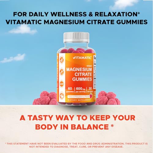 Image of Vitamatic Magnesium Gummies 600mg per Serving - 60 Vegan Gummies - Relaxation, Muscle, Bone & Energy Support - 3 Pack
