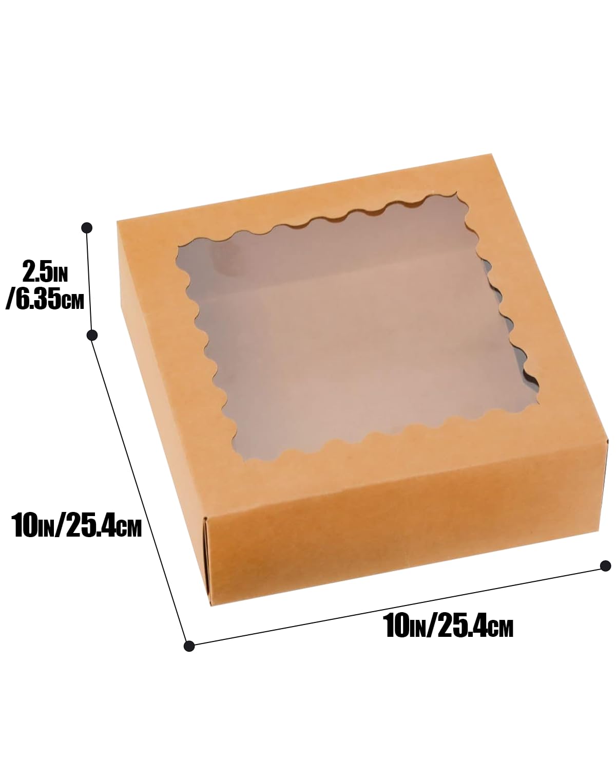 Gcardist 20 cajas de galletas con ventana, color marrón, 25,4 x 25,4 x 6,4 cm, 20 unidades, para pastelería, macarrón, para embalaje (10 x 10 x 2,5 pulgadas)