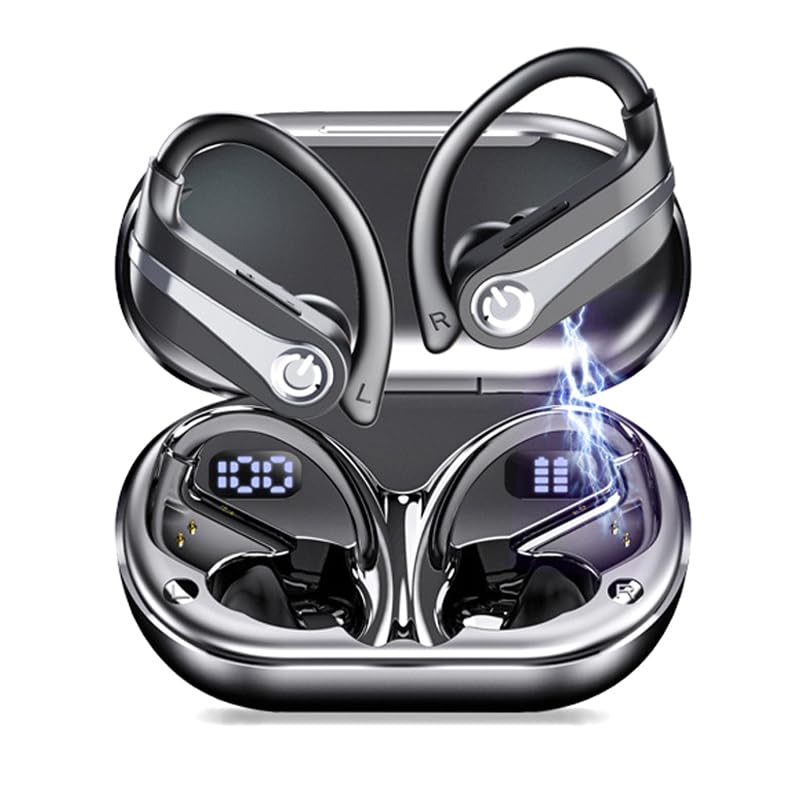 Bezprzewodowe słuchawki Bluetooth, redukcja szumów, wysoka pojemność baterii, sportowe słuchawki douszne z bezpiecznym dopasowaniem do biegania i treningów