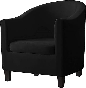 Couch Slipcovers 2 Pieces Velvet Tub Chair Covers with Cushion Cover, High Stretch Stylish Furniture Tub Chair Slipcover Furniture Protector Cover Sofa Slipcover for Tub Chair Color Black