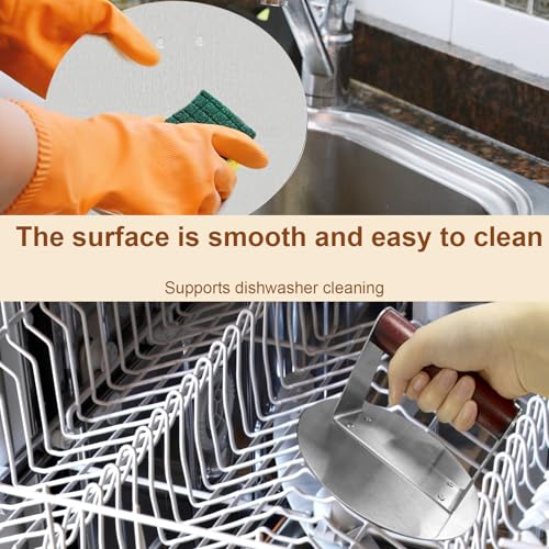 Pmueuff Edelstahl Burgerpresse für Zuhause/Grill Küche, Robuste Burger Smasher, Spülmaschinenfeste Hamburgerpresse mit Holzgriff, Grillzubehör 6,3 Zoll/Ø 16 cm für Fleisch/Patty/Steak