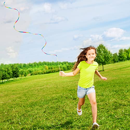 2 Pcs Silk Rainbow Streamer 8ft Gymnastics Ribbon Stick Dancer Wand for Kids Artistic Dancing Ribbon Rainbow Twirler Stick Streamer for Gym Training Circus Baton Twirling - Thumbnail 5