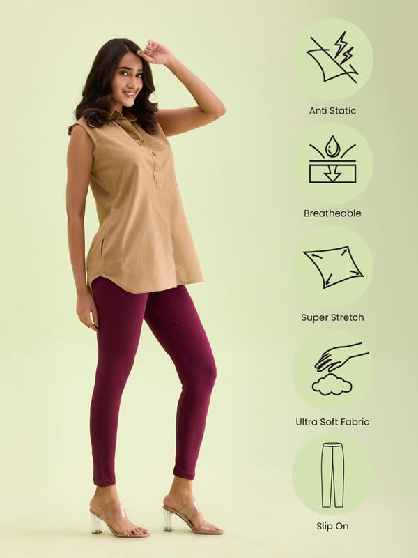 Image of GO COLORS Soft Cotton Stretch Ankle Length Leggings for Women | Breathable