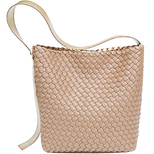 Image of Fashion Woven Tote Bag for Women, Female Hobo Bag, Beach Handbag Purse, Travel Shoulder Bag with Adjustable Strap (Apricot)