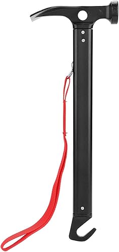 Martillo extractor de clavijas de estaca para tienda, tienda de campaña al aire libre ligera aleación de aluminio multifunción mango de goma