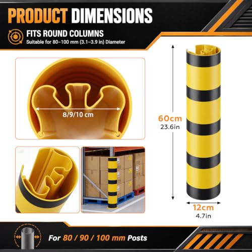 Image of Forklift Column Protector 4-Pack - 23.6 inch x 4.72 inch Warehouse Rack Safety Guard for 80-100mm Posts - High Visibility Impact Protection for Industrial Warehouse & Parking Garage