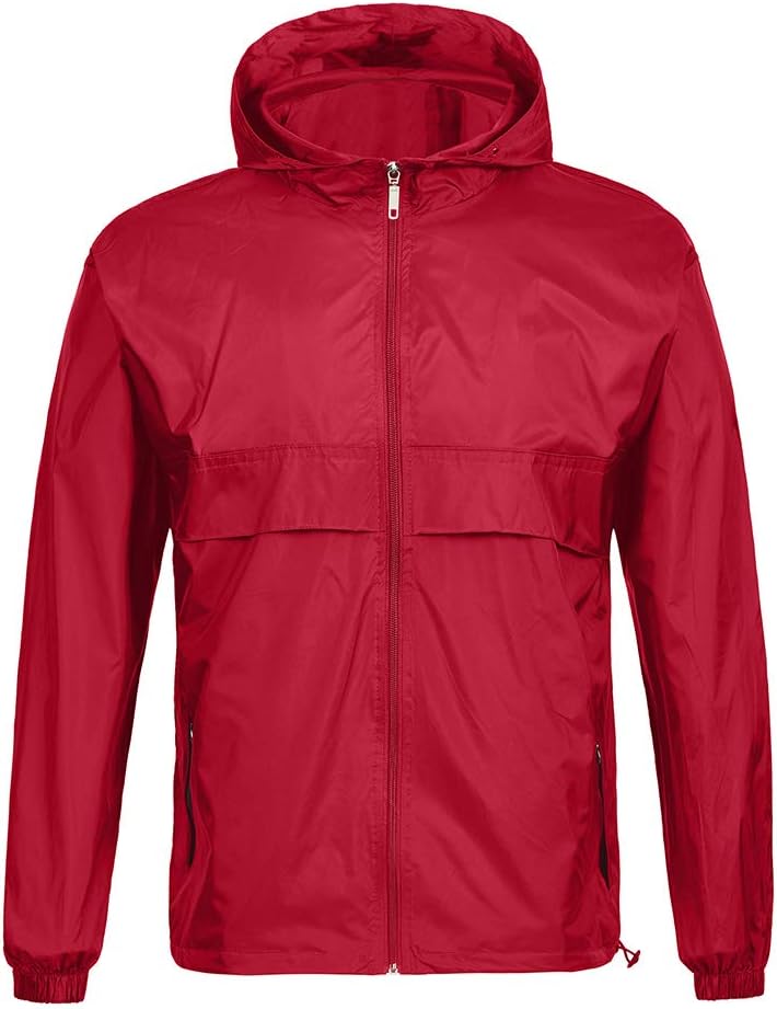 Waterproof Rain Jacket Packable Outdoor Hooded Raincoat Poncho Breathable Rainjacket for Men Unisex Red