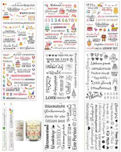 LOZTBUE 8 Piezas Pegatinas Cumpleaños,Elegantes Pegatinas Album Fotos,Happy Birthday Stickers Feliz Cumpleaños,Stickers para Botella Impermeable,Pegatina Adhesivas Decorativas,Calcomanias para Movil