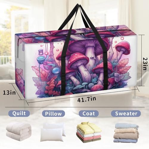 Fantastic Mushrooms Extra Large Moving Bags Heavy Duty Storage Bags Glowing Mushrooms Cloth Wrap Around Handles Double Zipper Reusable Convenient Foldable Storage Tote for Travel Camping Space Save2