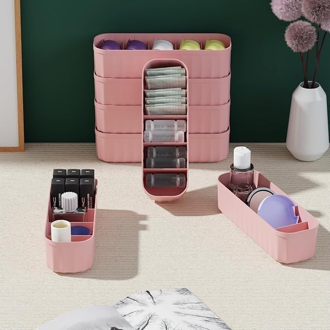 Image of PIXERDOT Pack of 4 - PINK | Socks & Cloths Organizer For Wardrobe and Drawer, Innerwear, Undergarments, Bra, Panty, Hankerchief and Hosiery Organiser for Wardrobes, Drawers and Cupboards