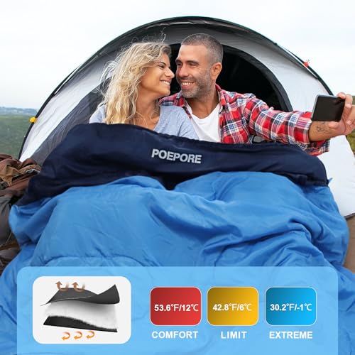 Image of Double Sleeping Bag Flannel for Adults with 2 Pillows 2 Person Sleeping Bags Camping XXL Queen Size Two Person Sleeping Bag for Cold Weather