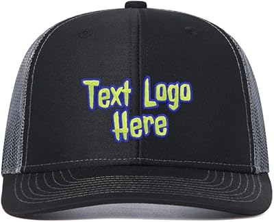 Custom Embroidered 112 Trucker Cap Personalized Adjustable Cowboy Cap Add Your Text/Logo for Men Women Dad Grandpa Gifts Black-Grey