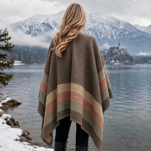 Image of Plaid Shawl Wrap for Women Boho Open Front Poncho Wrap Fall Winter
