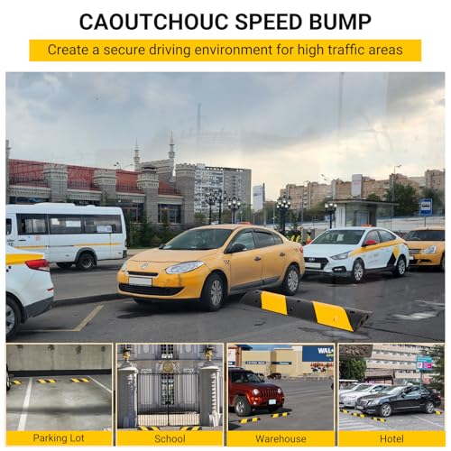 Image of 3.3 FT Rubber Speed Bump, 2 Pack Speed BumpsTraffic Driveway Speed Bump, Heavy Duty Cable Protector Ramp with Bolts for Parking Lot, Concrete, Garage, Gravel Roads