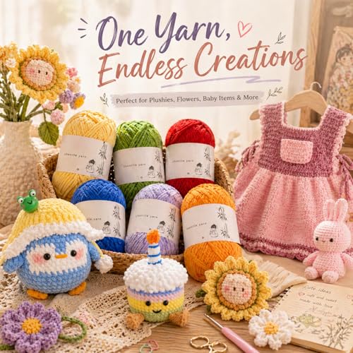 Image of Skinny Chenille Yarn for Crocheting - 6 Pack of 50g /158yd (948yd Total) - Soft Matte Thin Chenille CYC #2 - Fine Weight Baby Yarn for Plush Toys, Baby Blankets & Small Crafts(Crimson)