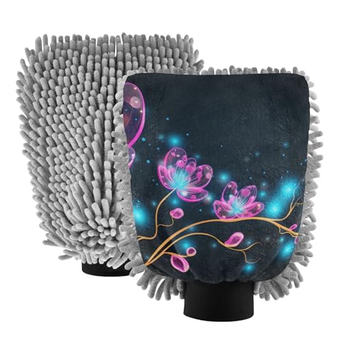 IOACIY Absorbent Microfiber Car Wash Drying Mitts, 2 Pack, Scratch-Free & Lint-Free, Rich Foam, Highly Absorbent, Double Sided, Wash Mitt Perfect for Car Washing, M, Flower (7)