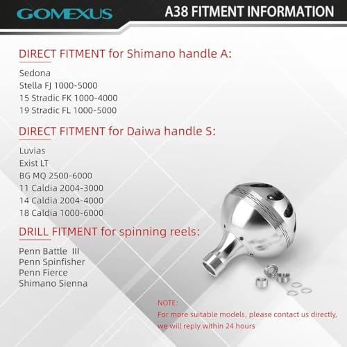 Image of GOMEXUS PoweGomexus Power Knob Compatible for Shimano Stradic FL 1000-3000 Daiwa Exist Procyon LT 2500 3000 Direct Penn Pursuit Drill Fitment Reel Handle 35mm