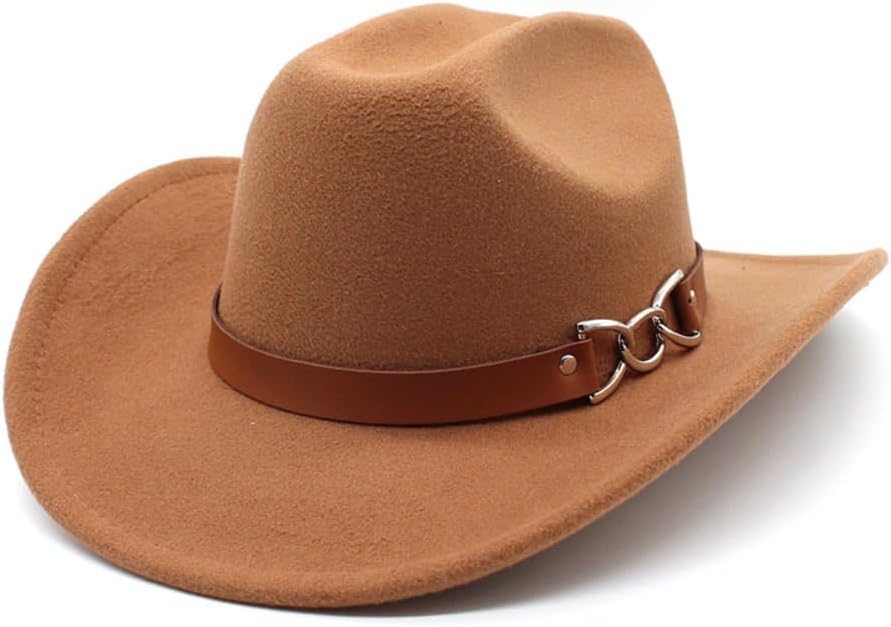 Western Felt Cowboy Hat with Studded Leather Band, Wide Brim, Khaki Tan
