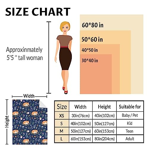 Mercuryelf Fox Throw Blanket - Soft, Fuzzy & Warm - 60x80 Inches Flannel Blankets for Bed, Couch - Dark Blue Cute Throws Gift for Womens, Mens