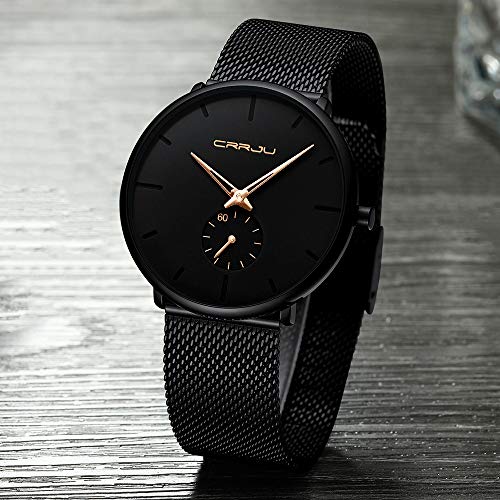 Mens Watches Ultra-Thin Minimalist Waterproof-Fashion Wrist Watch For Men Unisex Dress With Stainless Steel Mesh Band-Rose Gold Hands #TOP2