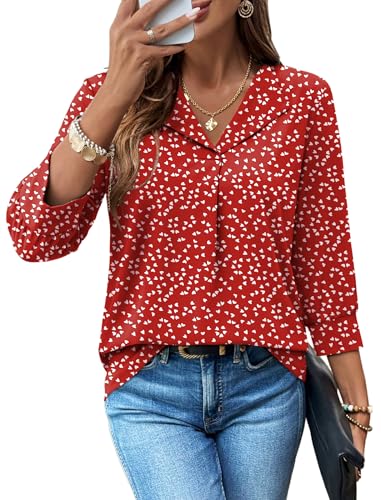Image of WIHOLL 3 /4 Length Sleeve Womens Tops Dressy Casual Blouses Summer Spring Trendy Business Outfits Fashion Clothing