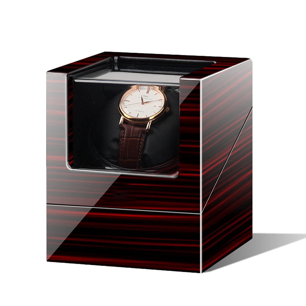 Uhrenaufbewahrungsbox, Einzeluhrenbeweger, schwarz, mit 4 Rotationsmodi, luxuriöses mechanisches Uhrenaufbewahrungsetui, Holzgehäuse, geräuscharmer Uhrenaufbewahrungsbehä，Wood Grain a
