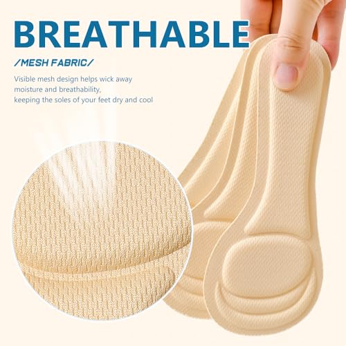 Image of XINIFOOT 4 Pairs High Heel Inserts Women, 3 /4 Length Women Thin Shoe Insoles for High Heels, Pumps, Open Toes, Flats, and Sandals, Cushion for Heel and Ball of The Foot, Shock Absorption (Beige)