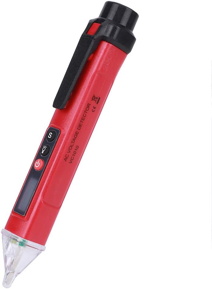 Walfront AC12‑1000V Digital Voltage Detector Non‑ Voltage Tester Pen Type Circuit Tester Testing Tool Flashlight Low Battery Indicator(Red + Black)