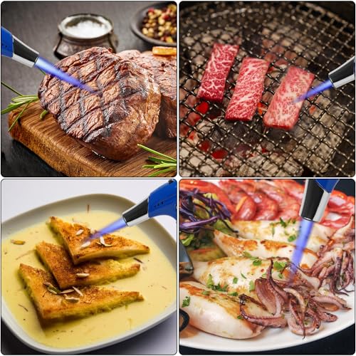 Image of TBTEEK Butane Torch T901, Kitchen Torch Cooking Torch with Safety Lock & Adjustable Flame for Cooking, BBQ, Baking, Brulee, Creme, DIY Soldering(Butane Not Included), Blue