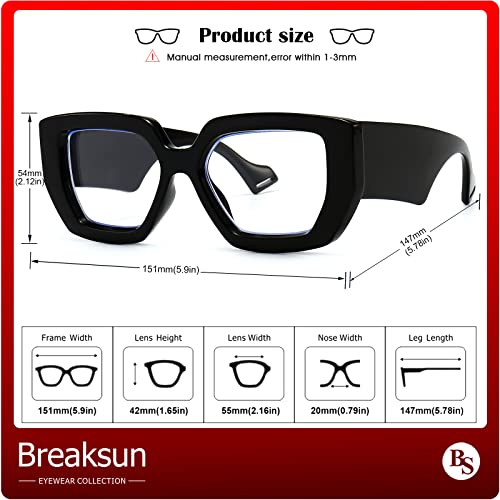 Breaksun Thick Frame Blue Light Glasses For Women Men Fashion Oversized Square Computer Gaming Eyeglasses (Black+ Olive Green) #TOP6