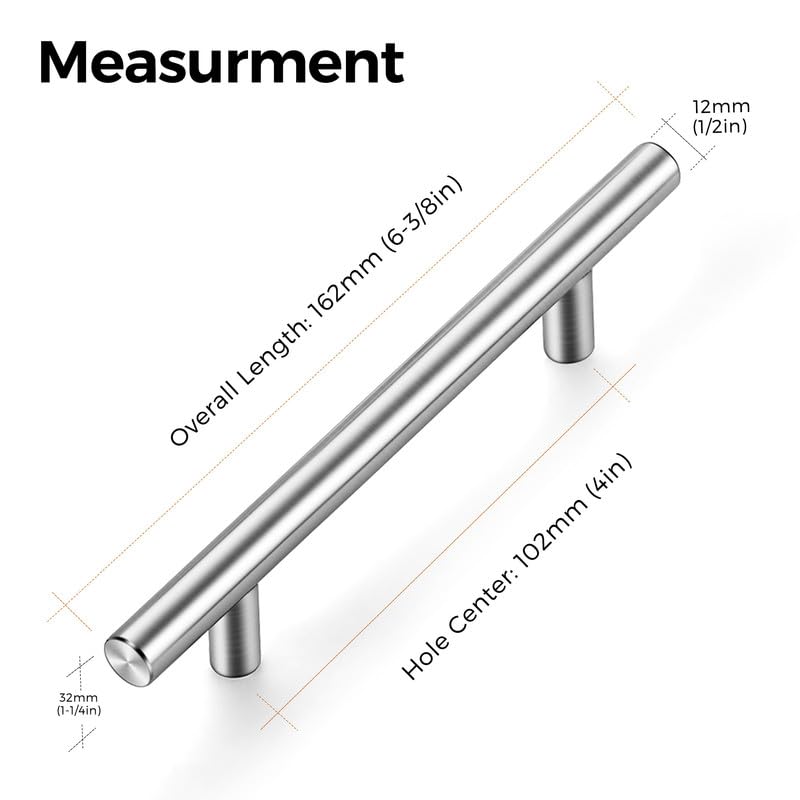 Ravinte Pack of 5 Silver Furniture Handles, T Bar Handles for Kitchen Cabinets 102 mm Hole Centre, Cabinet Handles - Image 3