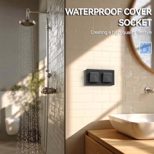 BSEED Steckdose mit Abdeckdung aus Glas, EU-Standard Wandsteckdose mit Krallen, Einbausteckdose, Einfach Montage, Neu E-Serie, 16A 250V, 157mm 2 Fach Grau 2 Pack