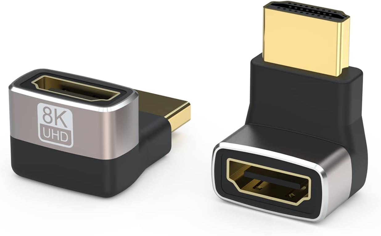 VMOJO 2 Pack 8K HDMI Adapter,270 Degree Upward Angle Gold Plated HDMI
