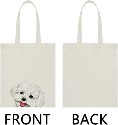 Vista 194 de WIRESTER Bolsa de lona para mujeres y niñas, bolsa de playa, comestibles y viajes, lindo perro